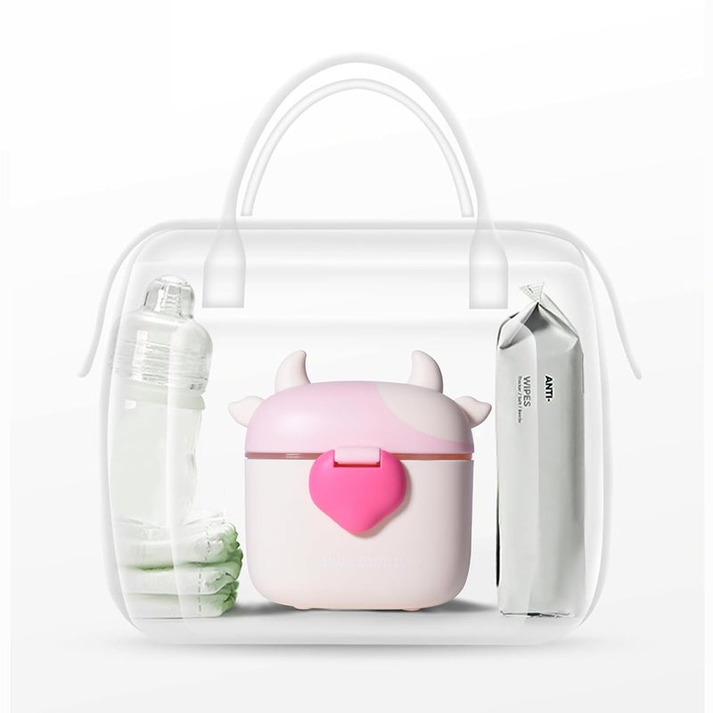 Bebamour Baby Formula Dispenser On The Go, Formula Container to Go, Formula Holder for Travel, Candy Fruit Snack Storage Container with Scoop and Leveller (Light Pink Cow) - Image 4